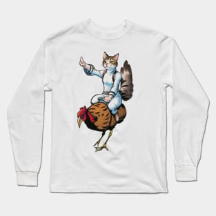 Whimsical Cat Riding Chicken Long Sleeve T-Shirt